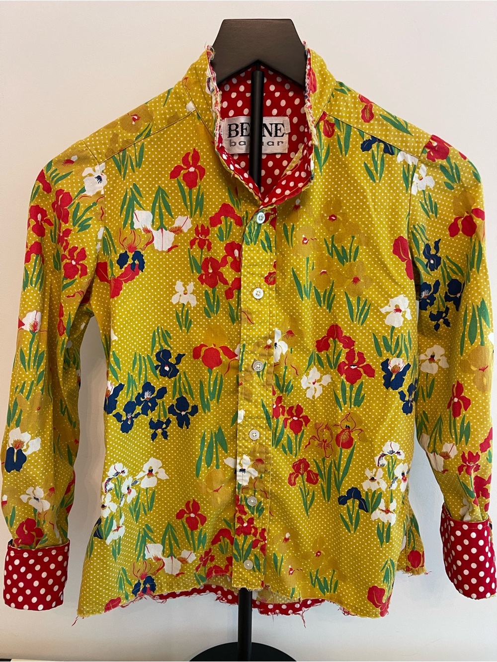 Beene Bazar Vintage Y2K Mustard Yellow Floral Polka Dots Button-Up Shirt - Picture 13 of 13